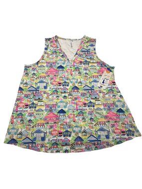 Lulu-B Womens Sleeveless Cooling UPF 50+ Tank Top With Colorful Beach House Prin